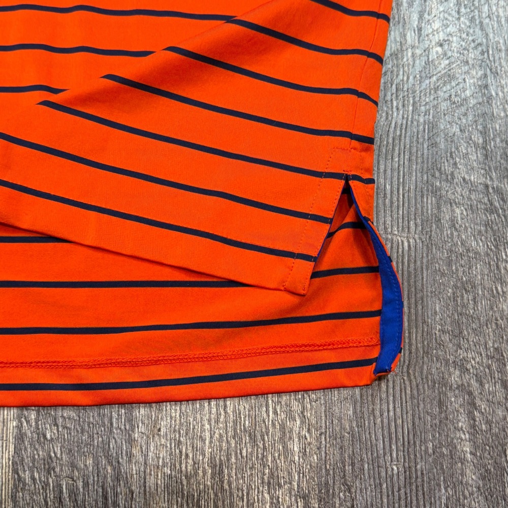 RLX Ralph Lauren Mens L Performance Polo Shirt Orange Navy Striped Erin Hills WI - Picture 2 of 9